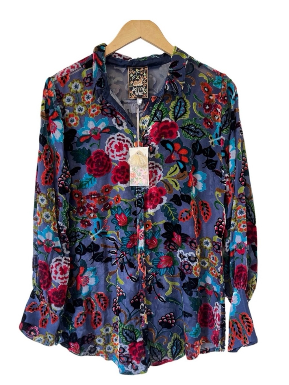 Johnny Was NWT Minto Velvet Burnout Yrene Blouse Colorful Silk Blend Size XXS - Picture 4 of 9
